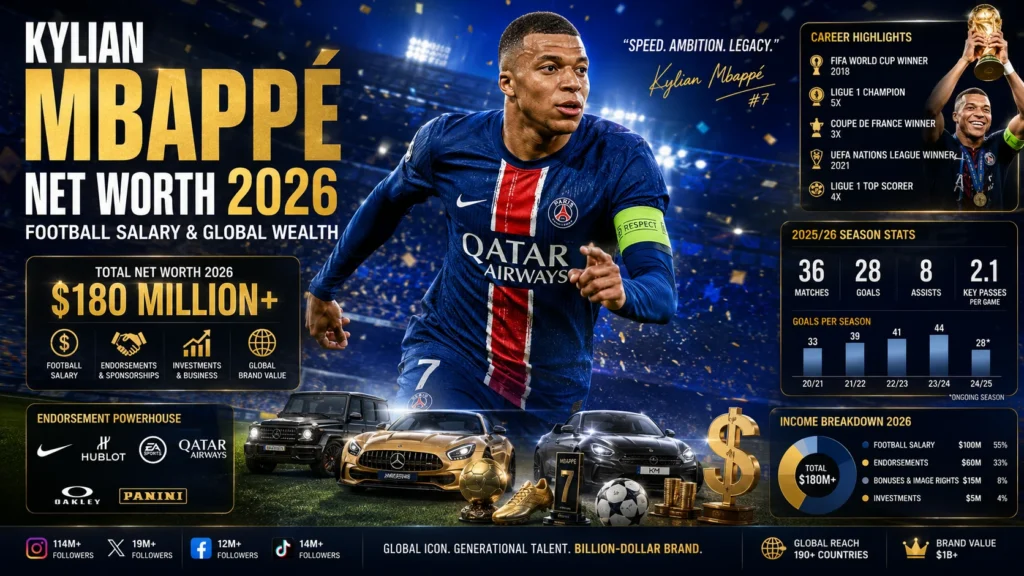 Kylian Mbappé Net Worth 2026 – Salary, Endorsements & Wealth